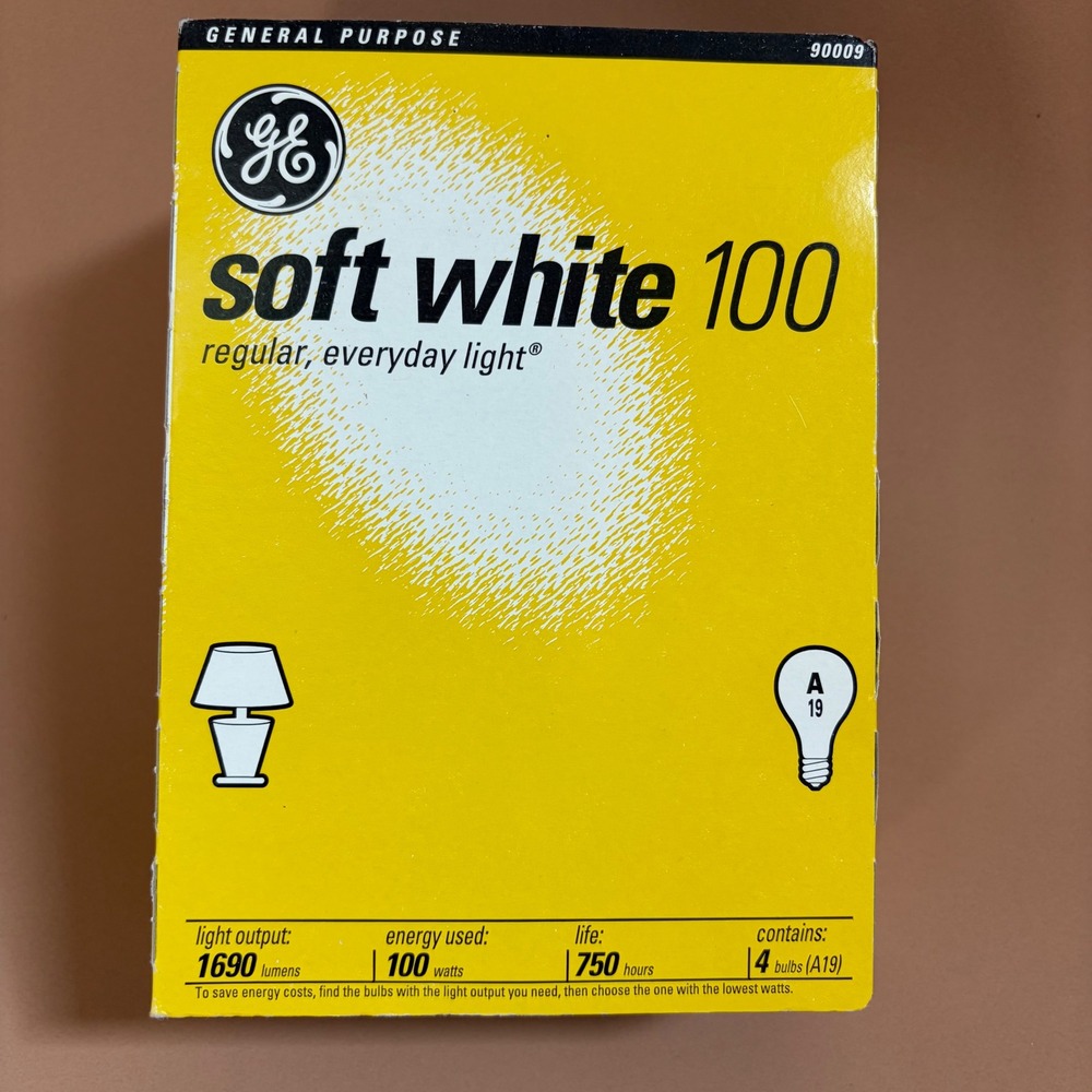 GE Soft White 100W A19 Incandescent Light Bulbs 3-Pack 1690 Lumens 90009